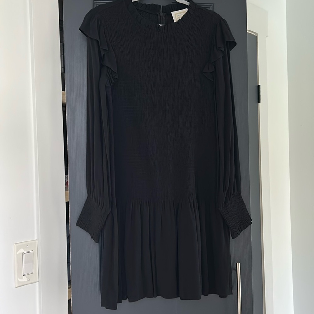 STS Long Sleeve Mini Dress Black smocked Size L